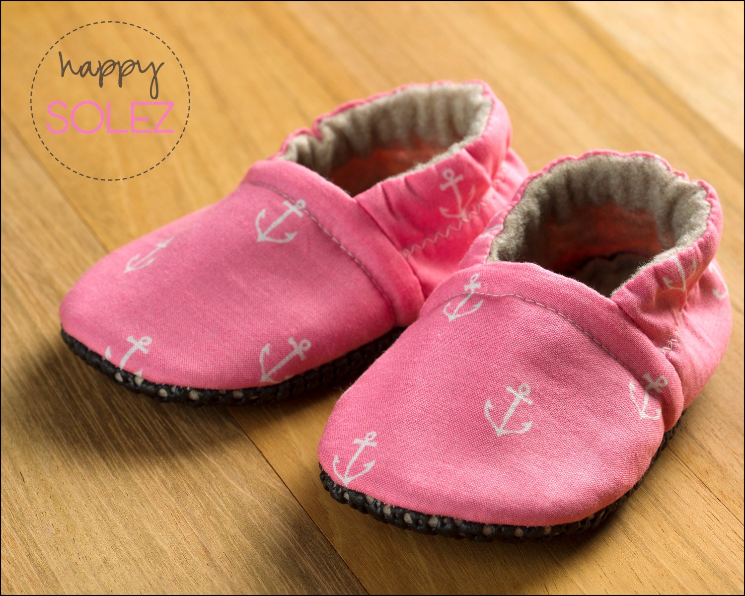Pink Anchors Baby Booties, Crib Shoes, Pink Slippers, Eco-Friendly Baby Items
