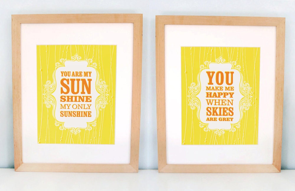 You Are My Sunshine Print, inspirational quote, favorite sayings, poster, modern wall art, happy, happiness, ready to ship, 8x10 SET