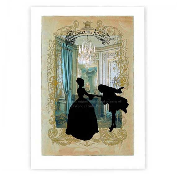 Marie Antoinette, Collage Art Print, Silhouette, Romantic Couple, Chateau Versailles, Chandelier, Giclee
