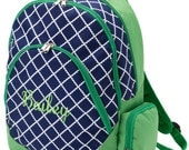 Monogrammed Backpack Navy Blue Green Academy School Bookbag