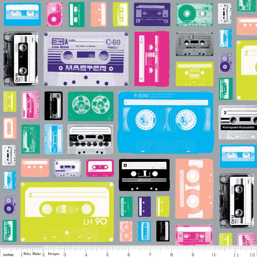 Geekly Chic Cassettes Gray - Fat Quarter