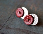 Round and round - sterling silver textured discs with winered enameled copper discs