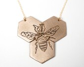 Large Etched Honeycomb Necklace, Bronze