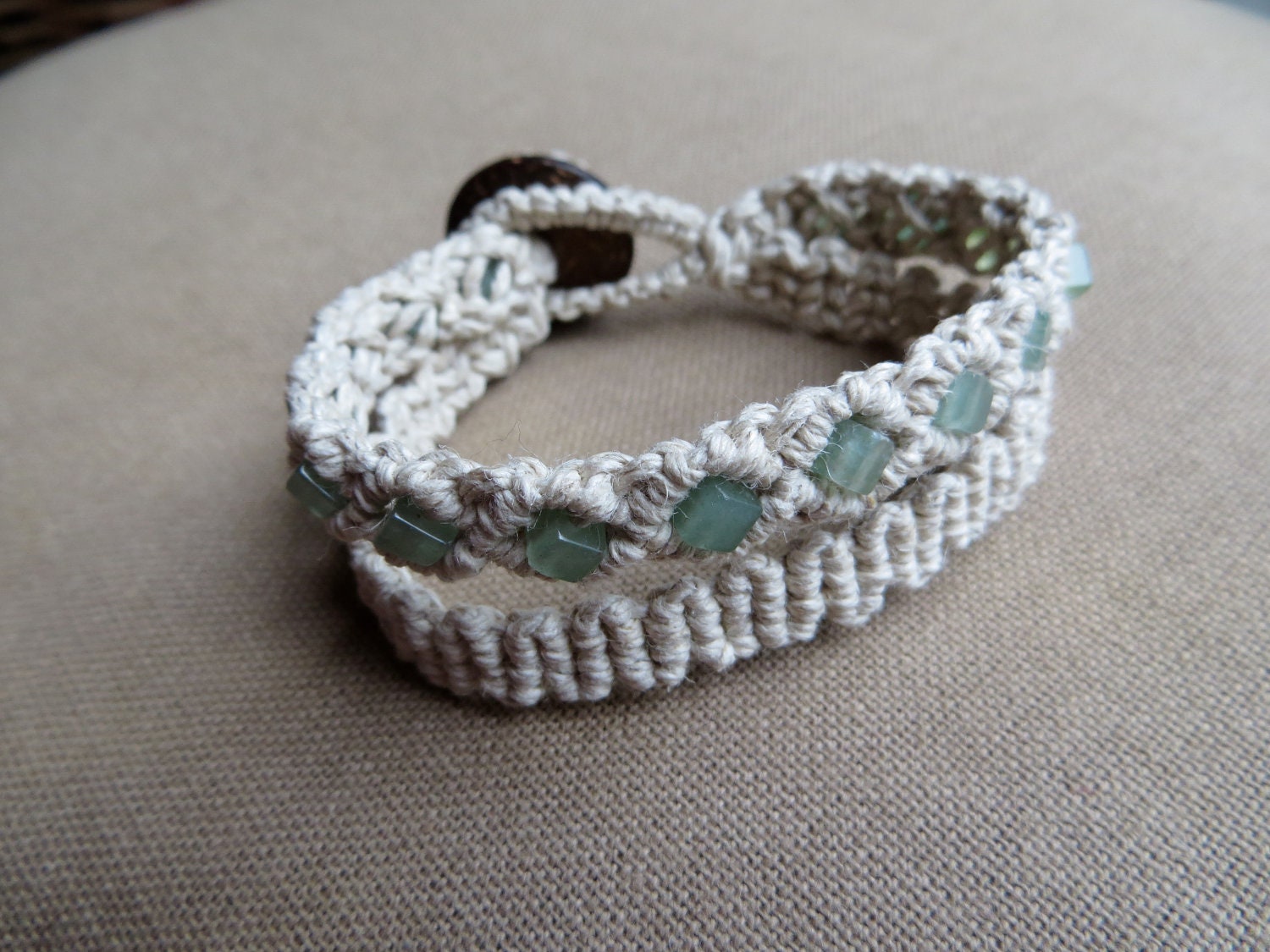 Aventurine Hemp Macrame Double Cuff Bracelet - Natural Hippie