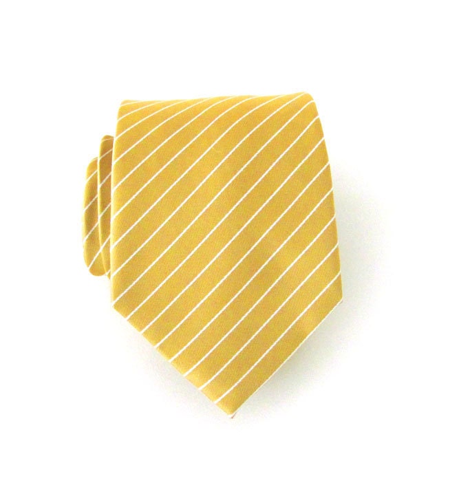 Mens Tie Necktie - Light Mustard Yellow and White Striped Tie