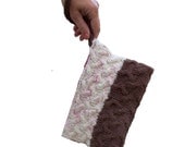 Clutch Purse White Handspun Alpaca with Pink Cotton Flecks and Brown Cotton Side Lined Cable