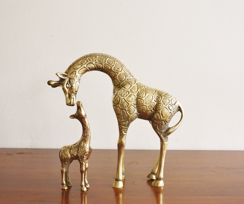 Vintage mommy and baby brass giraffes