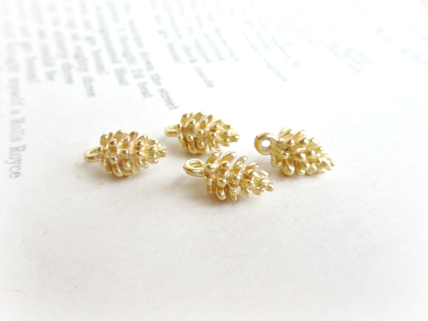 Matte Gold Charms, Solid Casting Pine Cone Charms Pendants, 4pcs, Made in the USA