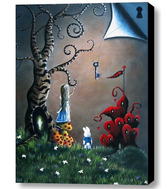 ALICE IN WONDERLAND canvas art print white rabbit queen of hearts castle Whimsical Shawna Erback