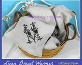 Monogrammed Handmade Linen Bread Cloth - Hot Bun / Challah Cover - 24 x 24