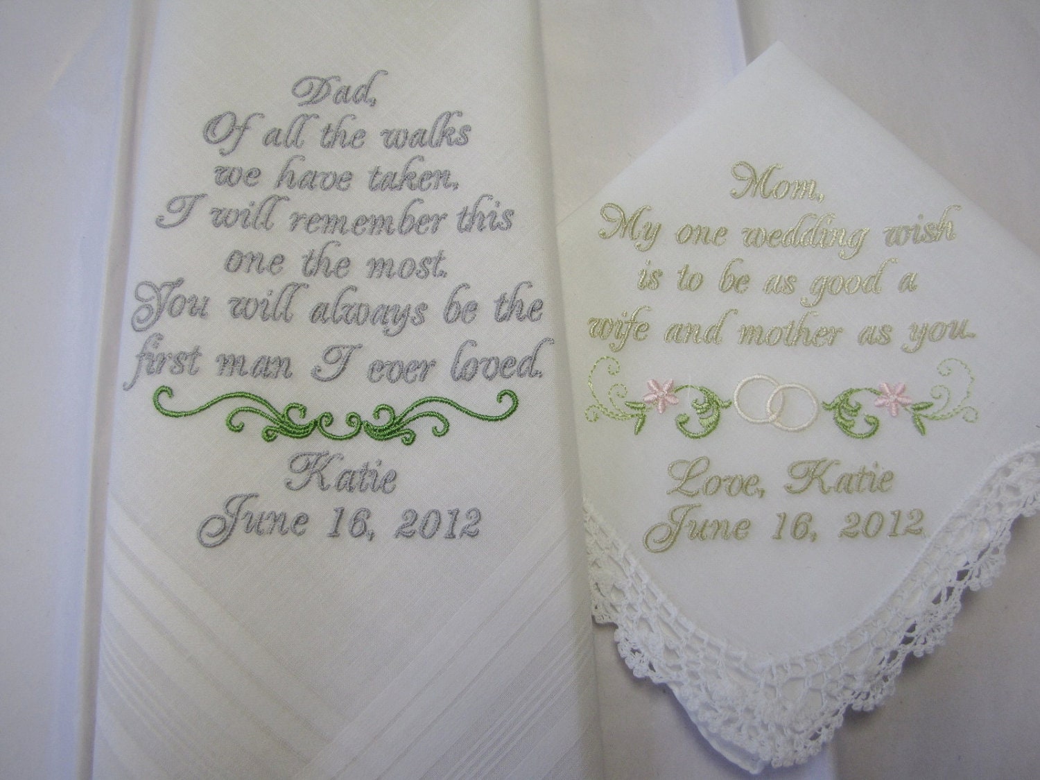 IVORY Personalized Wedding Handkerchiefs for Mother of the Bride and Father of the Bride