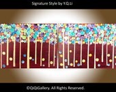 48" Large Abstract Landscape Handmade Painting Original Modern Metallic gold Trees "Fantasy Woodland" by QIQIGALLERY