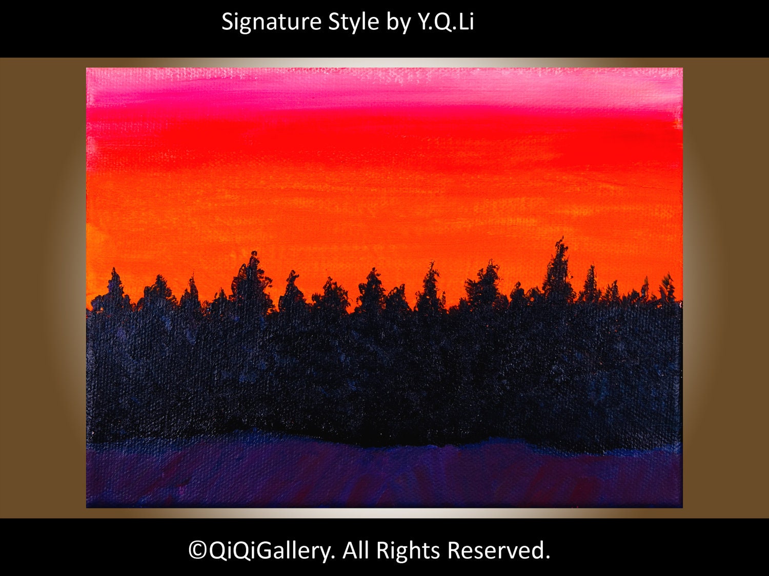 Abstract Landscape Painting ORIGINA "Winter Sunset" contemporary acrylic painting by QiQiGallery
