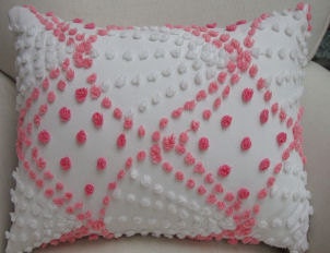Vintage Chenille Pillow 14x18 French Pink and White Cottage Shabby Chic