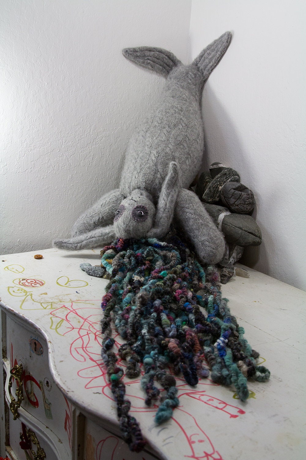 Masumi Magic Merbunny in recycled silver gray cable knit double thick cashmere