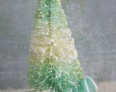Candyland Aqua and White Striped Vintage Style Holiday Bottle Brush Tree