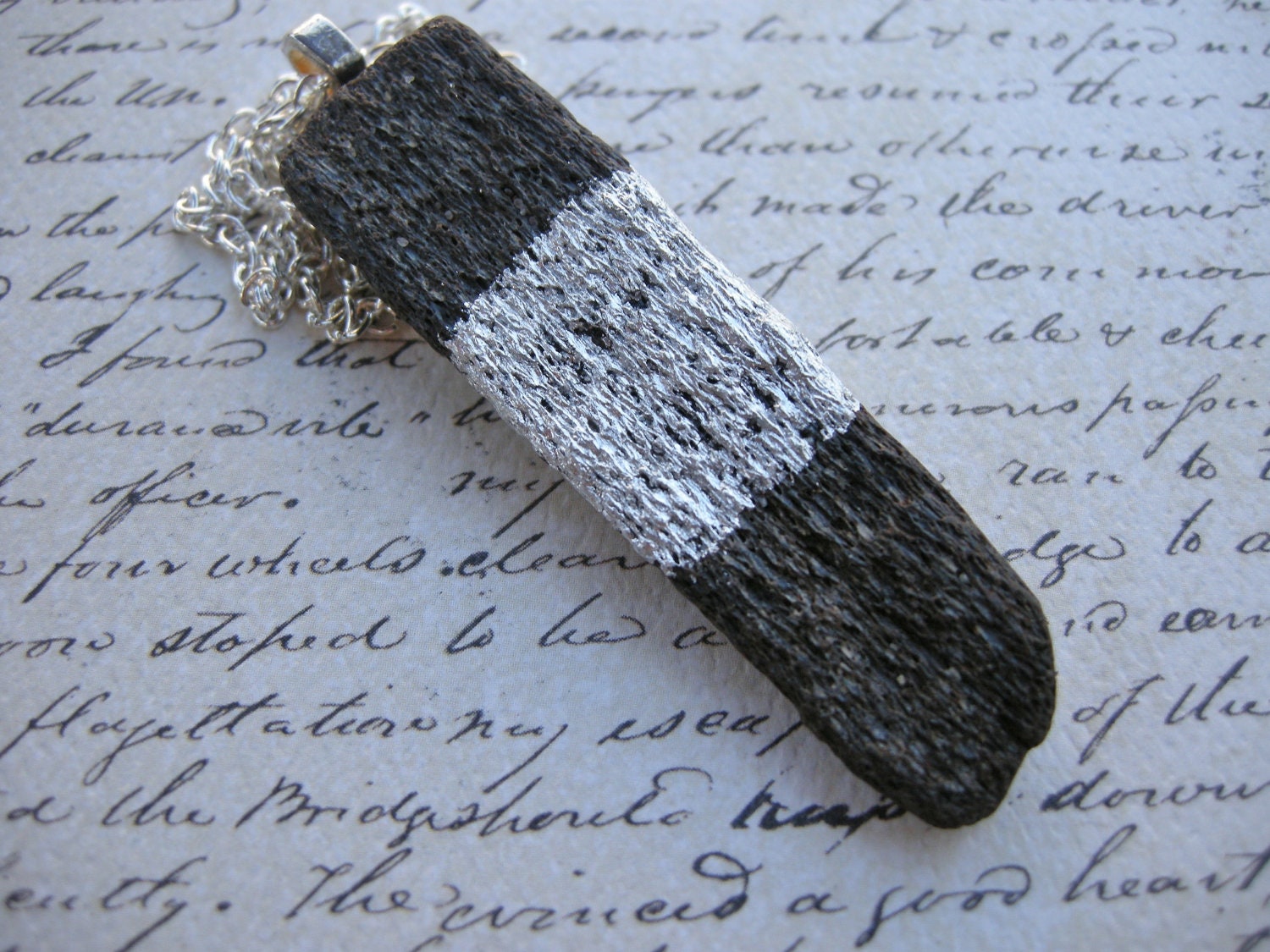 Silver Leaf  Embellished Fossilized Bone Necklace