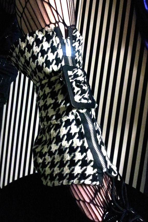 Black White Houndstooth Zip Up Buckle Spats one size fits all