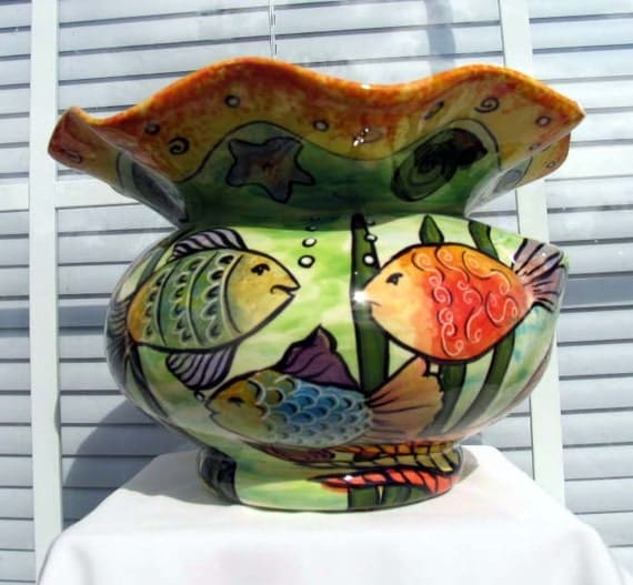 Mermaid & Whimsical Fish Ceramic African Violet Planter Self Watering on Etsy 2 Piece