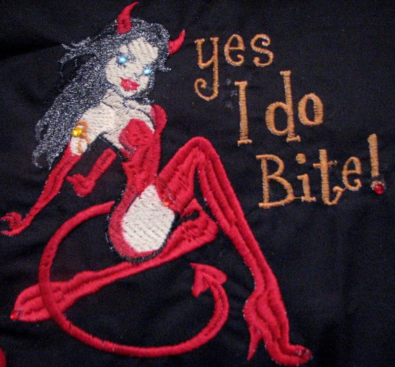 Embroidered Diva decorative devil Halloween pillow with crystals