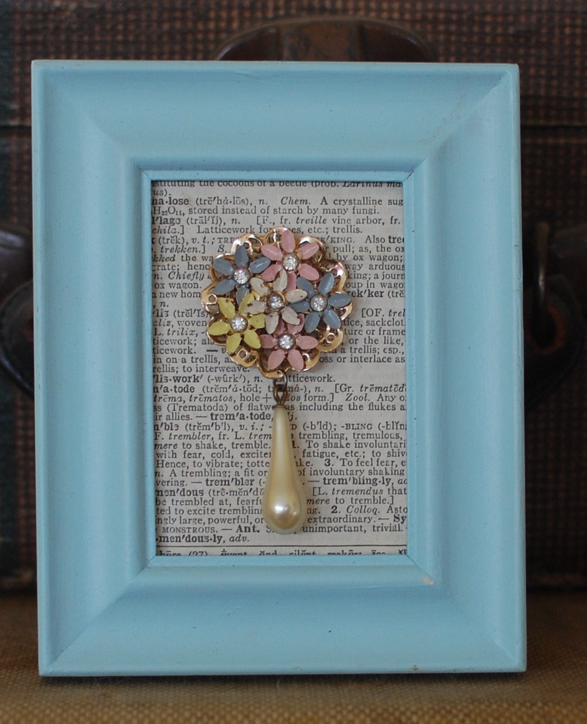 Framed Vintage Jewelry -blue frame