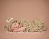 Baby Cocoon and Bear Hat Newborn Set Knit in Rococco Brown  Photo  Prop