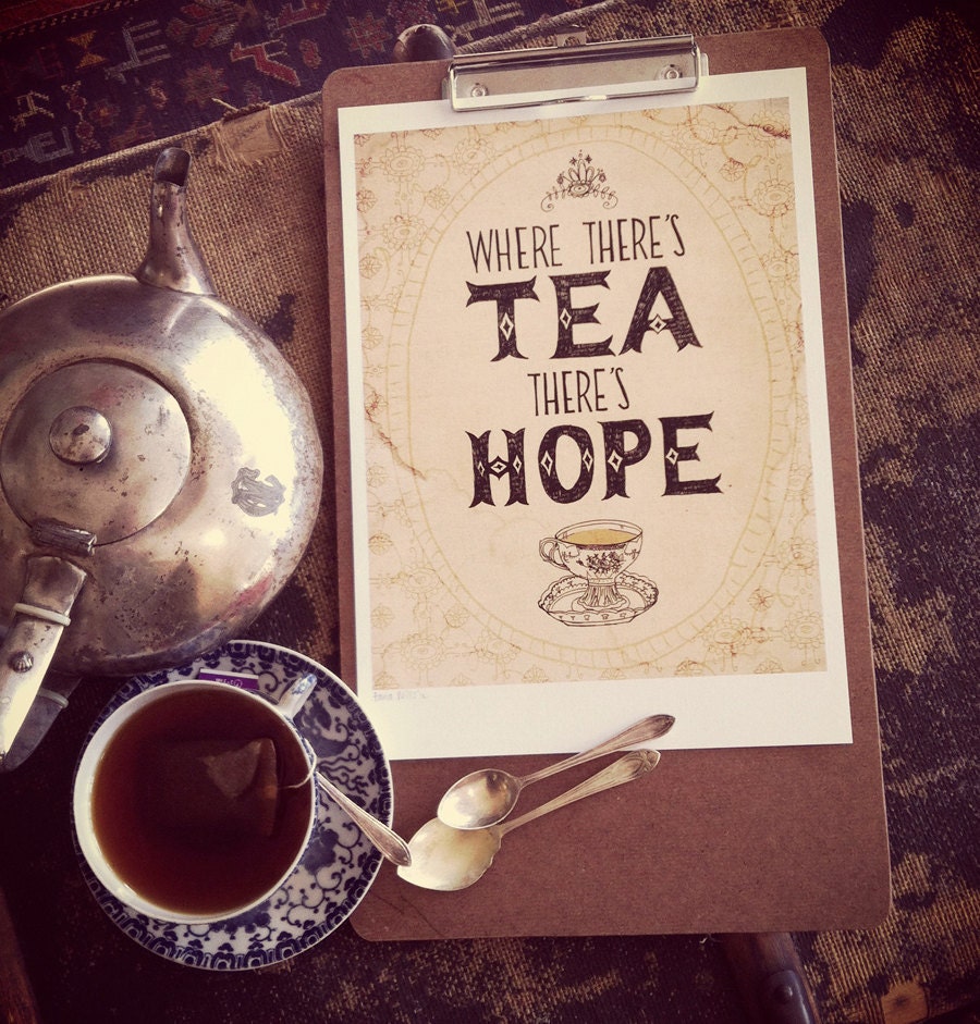 tea and hope - A4 fine art print - a Sweet William illustration on archival paper.