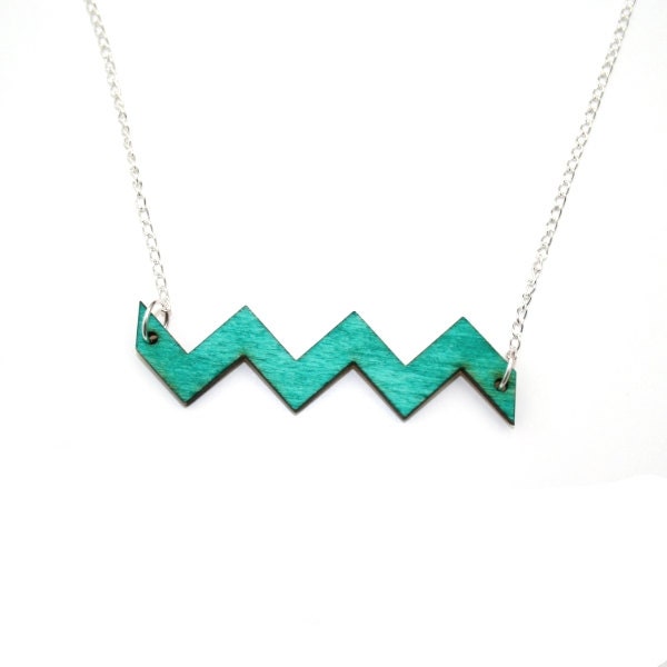 Chevron Necklace, Teal Painted Wood Chevron