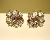 vintage rhinestone floral bouquet silver earrings
