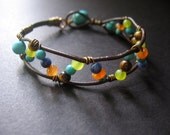 MultiStone Leather Cuff Bracelet. Wrapped Leather Cuff -  Zig Zag