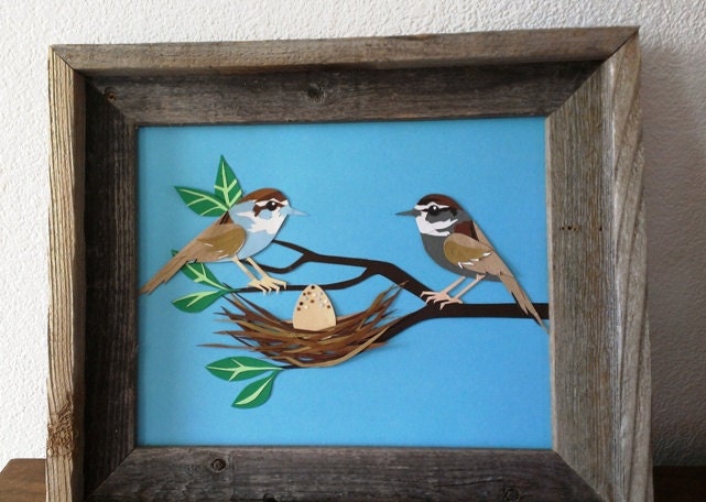 Nesting - Paper Collage Cut Paper Art from PaperMichelle