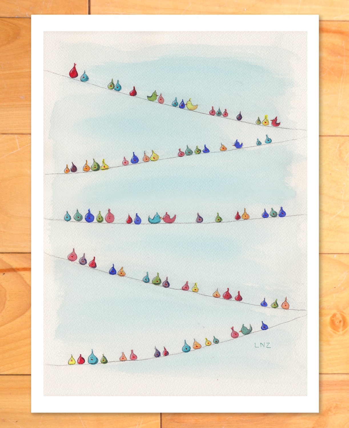 New Baby Nursery Wall Art Childrens Decor Birds on Wires Wall Decor - Art Print of Original Watercolor