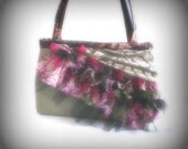 15% COUPON SALE, fabric handbag, linen, shabby chic, shabby couture, boho, plum, shoulder bag