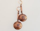 Etched Swirls Copper Dome Dangle Earrings