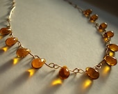 Amber Orange Glass Teardrop Necklace 14k gold fill chain
