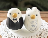 Custom Wedding Cake Topper - Large Hand Painted Love Birds with Painted Bouquet