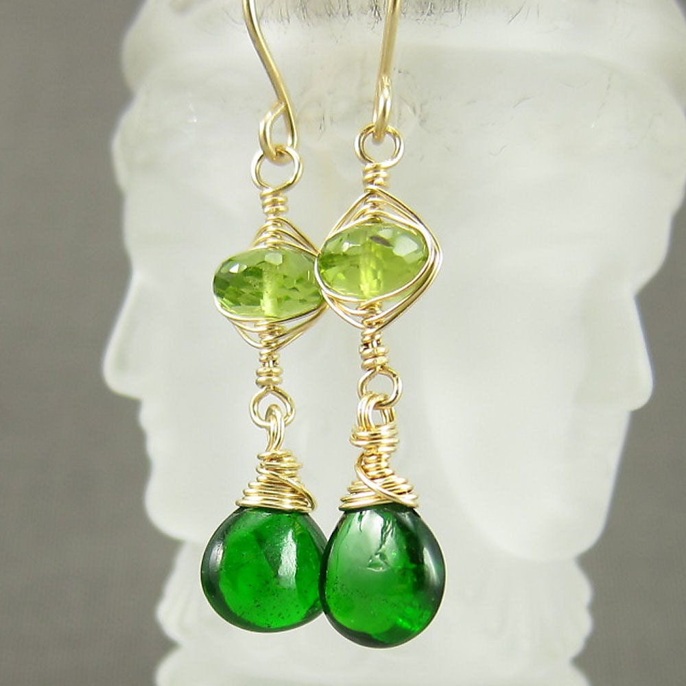 Chrome Diopside, Peridot, and Gold Fill Earrings - (AZIZI 574)