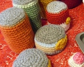 crocheted play food can goods and baking 22 piece set cookie sheet and cooling rack included