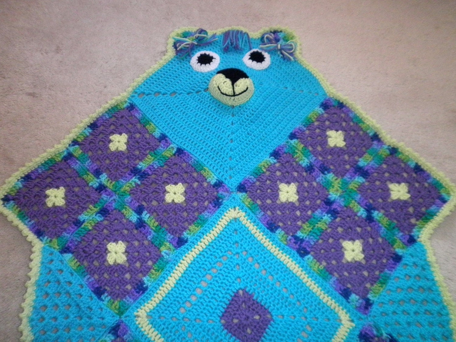 Crocheted Bear Blanket/Ocean Bear/Child/Girl/Baby/afghan/teddy