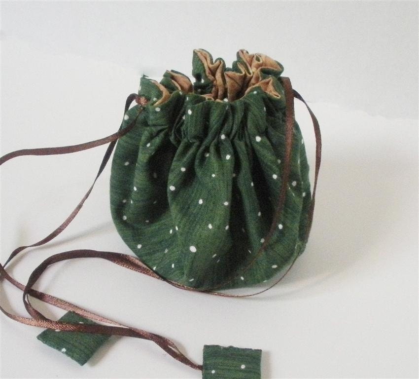 Evergreen and Tan Fabric Posy Pouch
