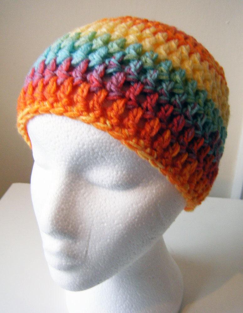 Bright Rainbow Stripe Crochet Beanie Hat 12M-2T Size by keiara SRA