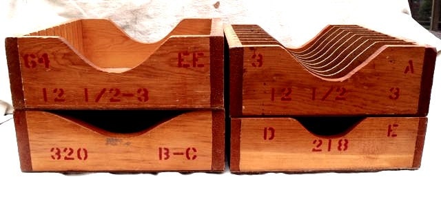 Vintage Shoe Factory Stencil Wood Boxes with Dividers