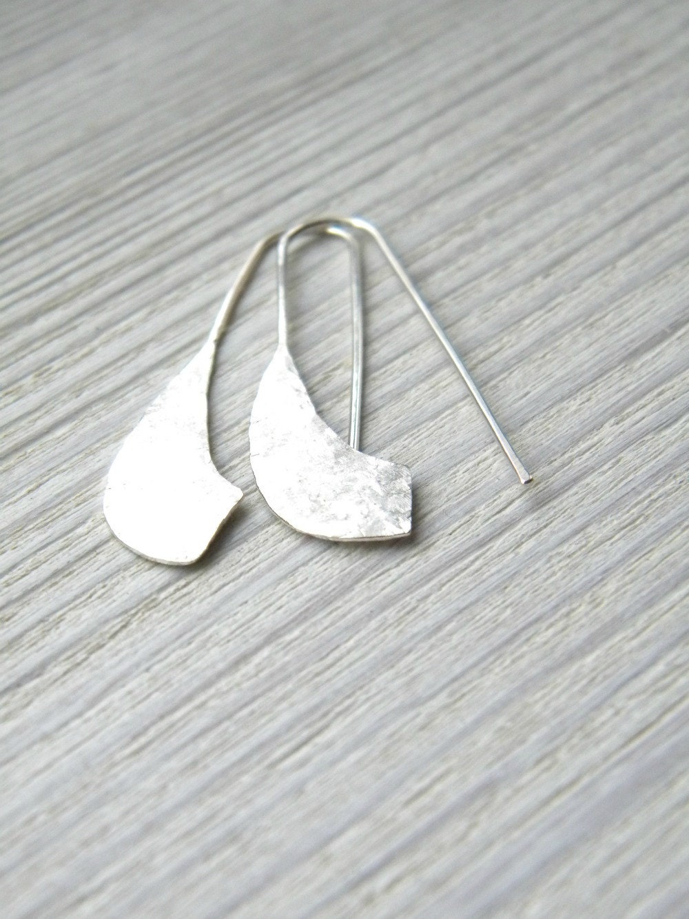 Texturized Industrial Silver Earrings  - handmade sterling silver organic look hoop dangle earrings, hammered texturized