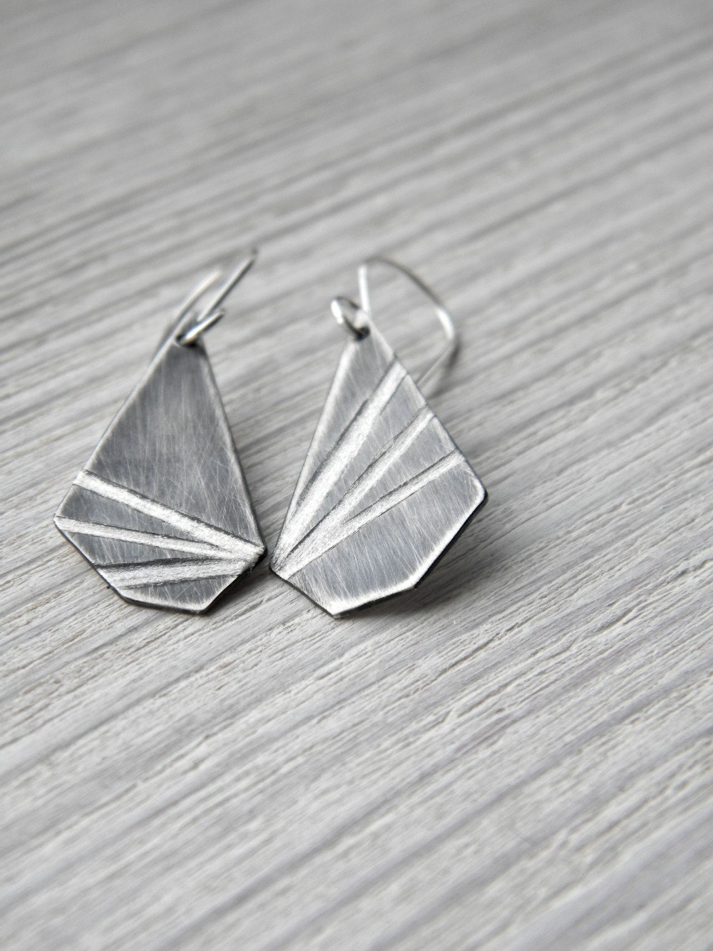Mr. Pentagon - Asymmetric Sterling Silver Geometric Dangle Earrings sterling silver dangle kite industraldistressed