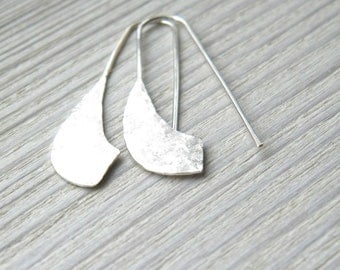 Texturized Industrial Silver Earrings  - handmade sterling silver organic look hoop dangle earrings, hammered texturized