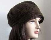 Brown Newsboy Crochet Hat - Womens Cap - Hat with Visor - Spring Fashion Accessories