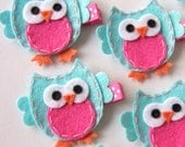 Aqua and Hot Pink Felt Owl Hair Clip - Cute Everyday Owl Felt Clippies - Birthday party favors