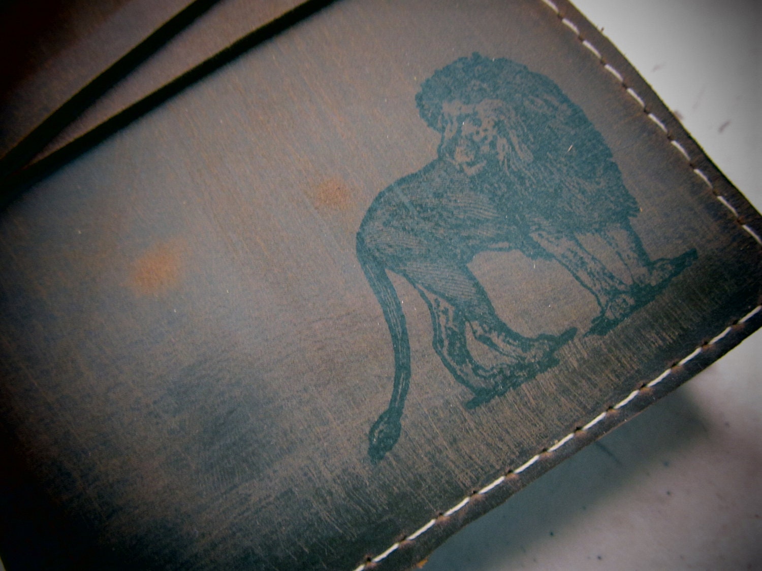 leather journal sketchbook handprinted for you custom lion