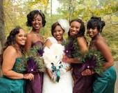 Elegant Peacock Feather Bridesmaid Fan and Groomsmen Boutonniere Collection for Carrie - 8-24-2013 - Deposit Listing