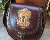 The Keyhole Purse....Handmade Tooled and Studded Gold Escutcheon Leather Bag